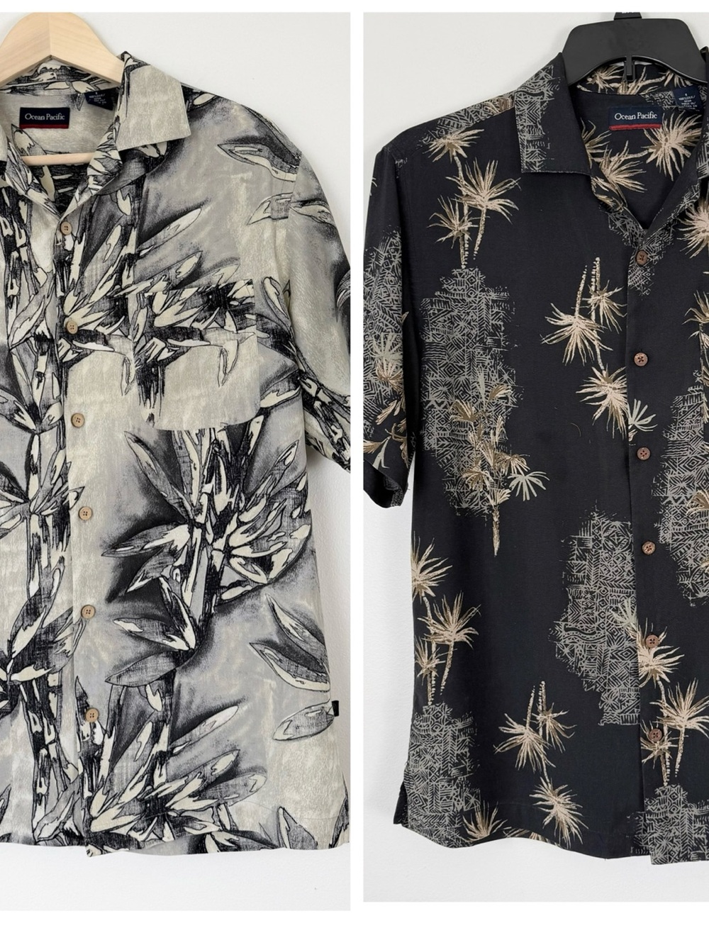 Lot of 2  100% Silk Men's Ocean Pacific Hawaiian Short Sleeve Camp Shirts Small